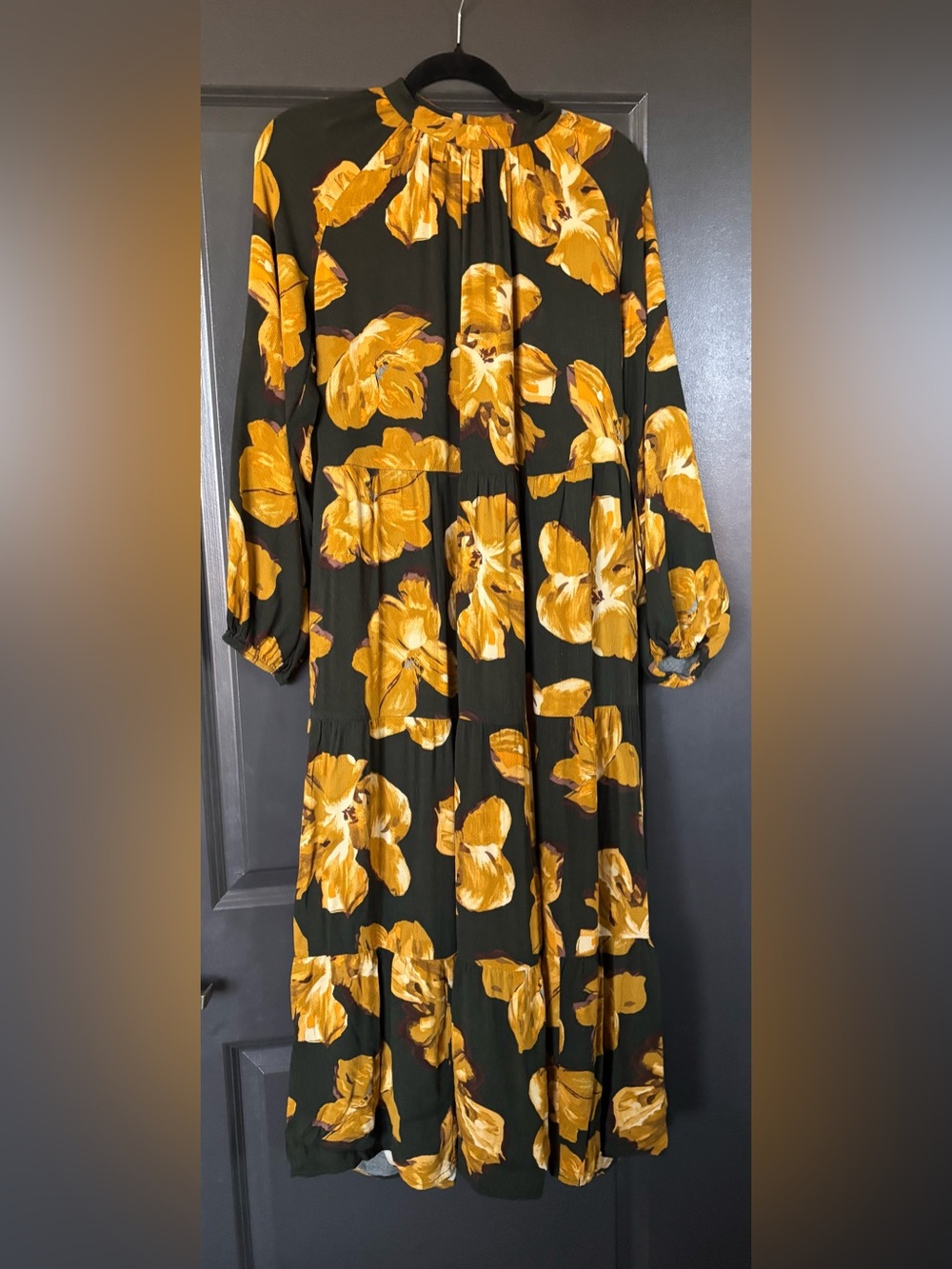 a new day Olive Maxi Dress with Yellow Floral Print
